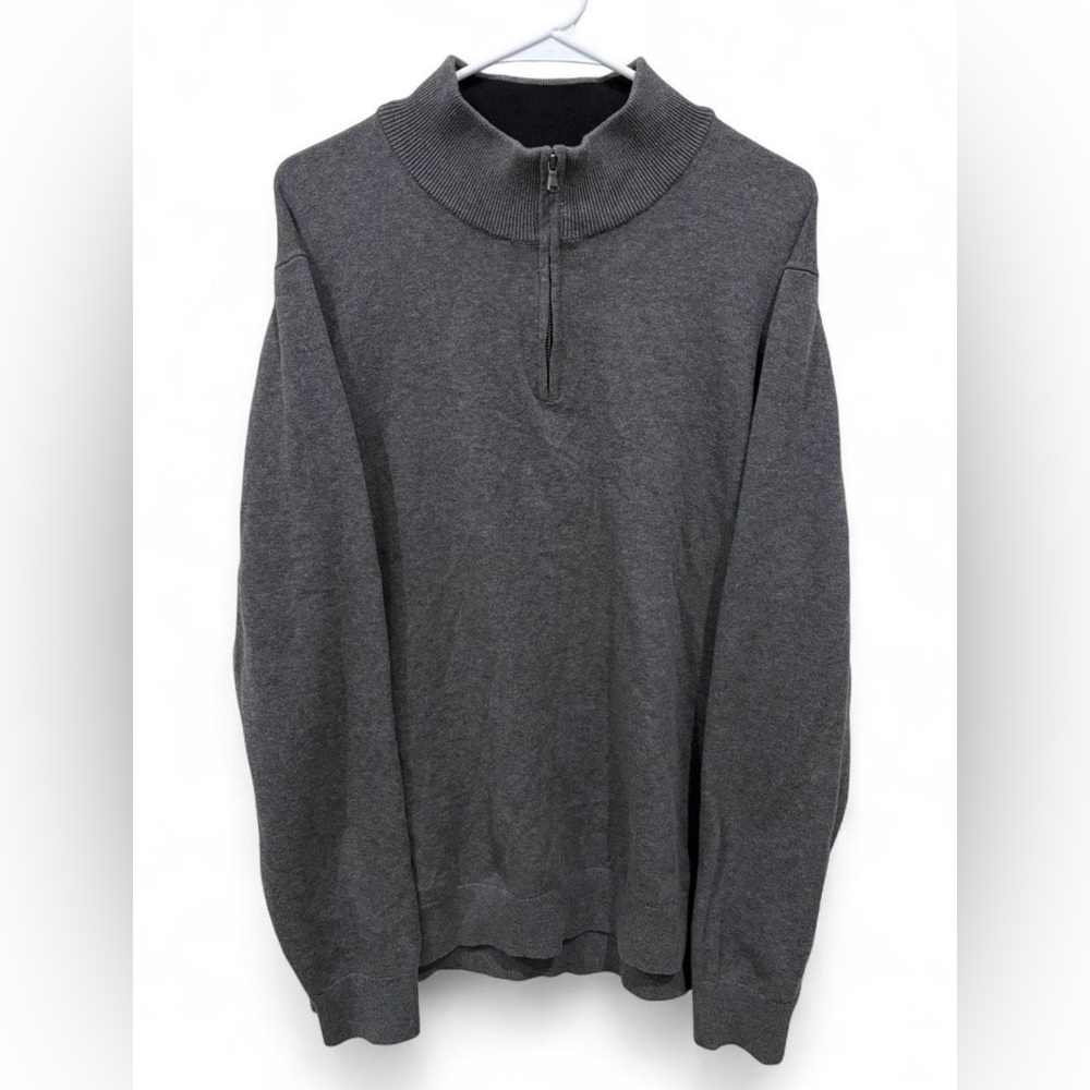 NWOT Men's Lands End Supima‎ Cotton Sweater XL Quarter Zip Knit Gray Pullover